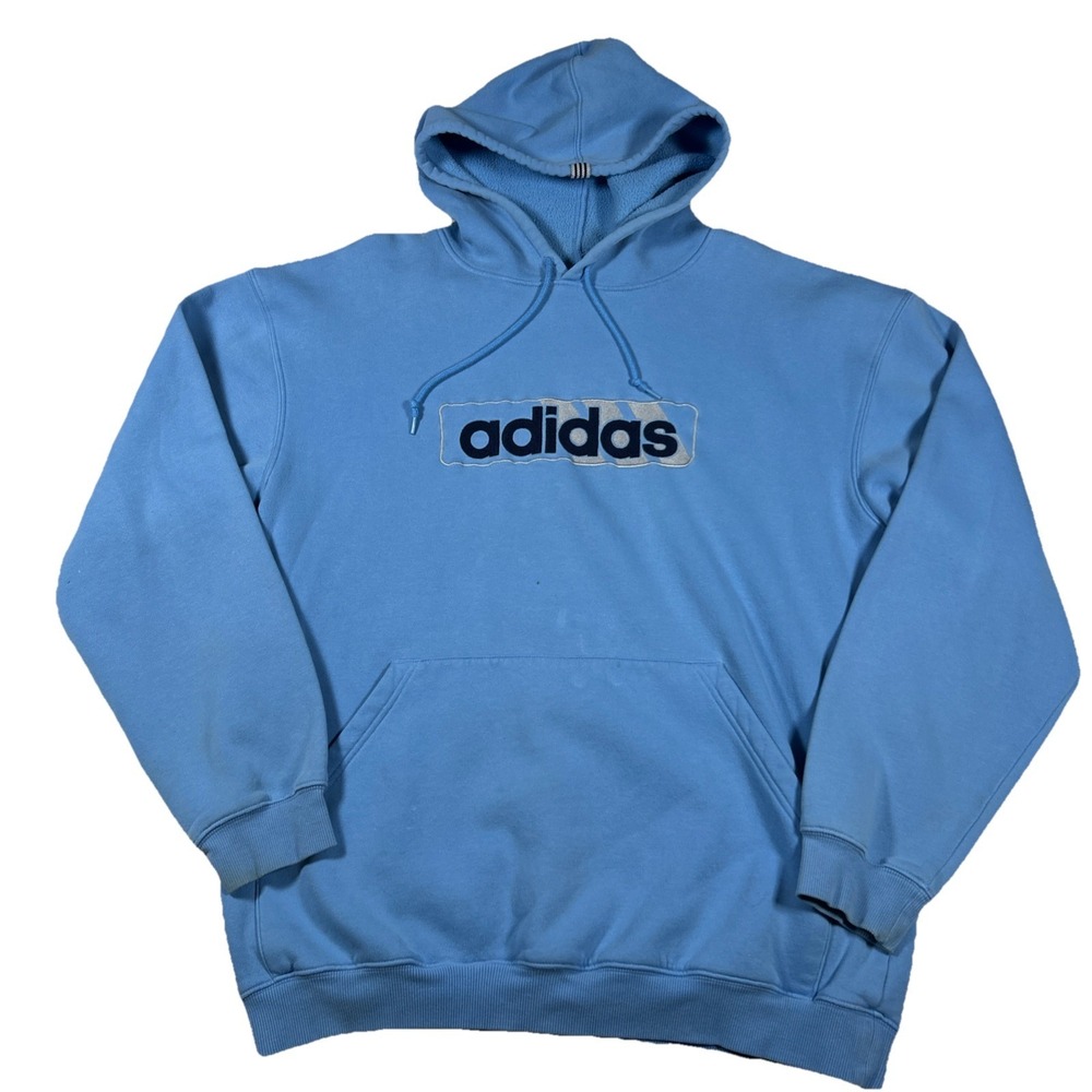 Adidas Hoodie Mens XL Blue Pullover Embroidered Everyday Relaxed Casual Y2K